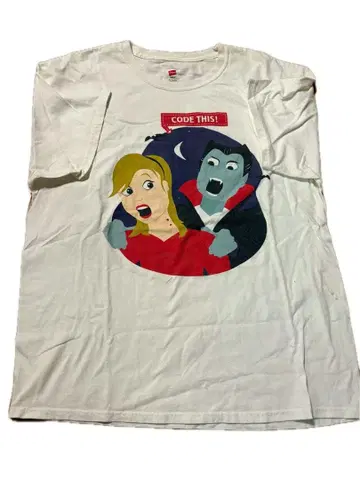 구제샵 구매! Hanes 드라큘라 & 미녀 물어뜯김 가공 디자인 T셔츠