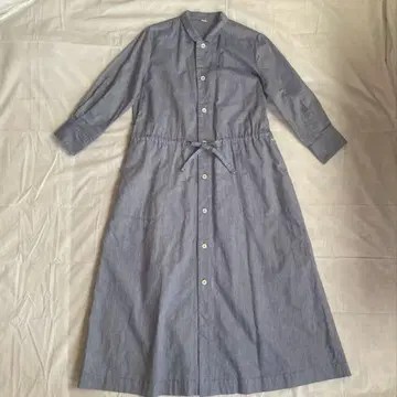 45R 롱 원피스 M 사이즈 허리 리본 코튼 맥시 길이 블루