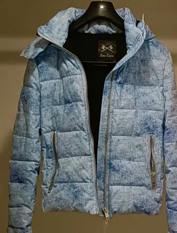 미사용 레트로 엔진 블루 다운 자켓 슬림 타이트 S 퀼팅