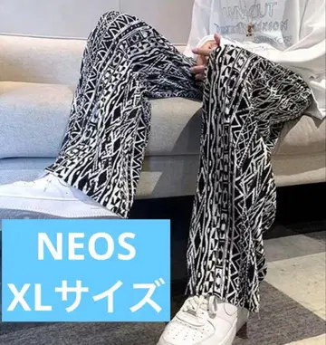 NEOS 기하학 패턴 와이드 팬츠 X-LARGE 허리밴딩