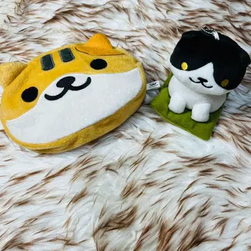 고양이 모으기 가방에 달 수 있는 빅 봉제 인형 & 얼굴형 파우치 2세트