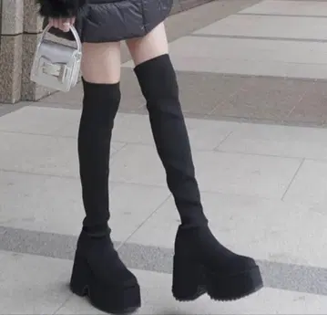 GRL 그레일 스트레치 니트 통굽 롱 부츠