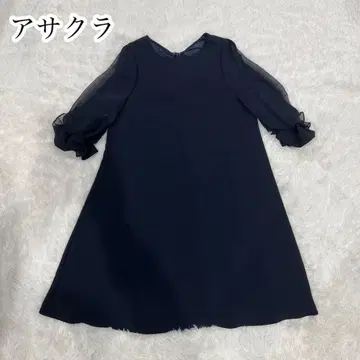 새상품급 아사쿠라 포멀 플레어 원피스 시어 비침 네이비 38