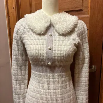 evelyn 퍼 니트 옷깃 원피스 화이트 니트 미니 원피스