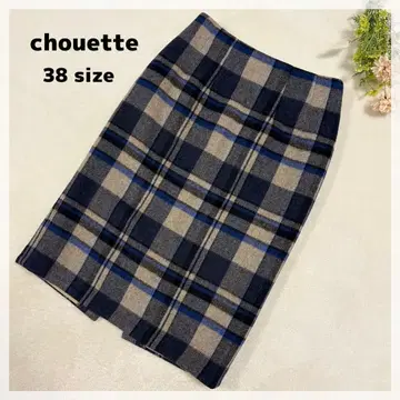 [슈에뜨] 일본제 체크 무늬 타이트 스커트 38 네이비 x 베이지