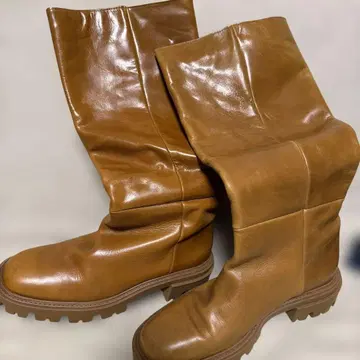 루즈한 사이즈 새상품급 ZARA 롱 부츠 브라운 천연 가죽 40