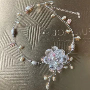 목걸이 초커 철조망 비즈 파티 웨딩 핑크 모조 진주