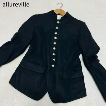 미사용 알아바일 하이넥 울 자켓 은색 버튼 블랙