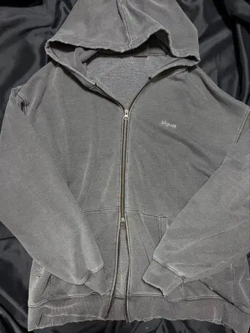 데미지 가공 더블 지퍼 후드티