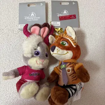 상하이 디즈니 주토피아 닉 주디 봉제 인형 키링