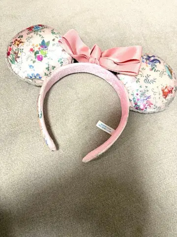 미니 마우스 귀 머리띠 꽃무늬 핑크