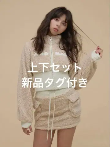 andmary fluffy zip up jacket skirt