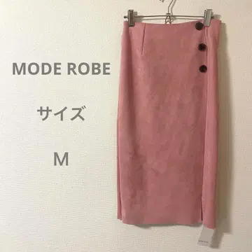 택 포함 새상품 모드 로브 핑크 스웨이드풍 타이트 스커트 버튼 포함