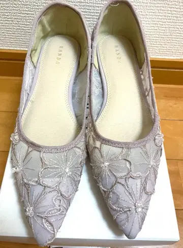 RANDA 플라워 자수 펌프스 플랫 힐 퍼플