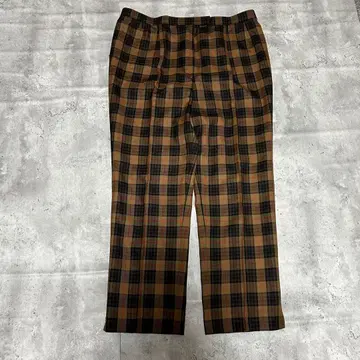 쇼와 레트로 체크 팬츠 브라운 빈티지풍 스트레이트 가을/겨울 구제 의류