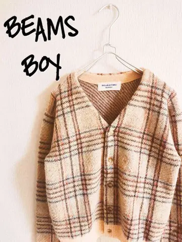 D221216 BEAMS BOY 체크 무늬 모헤어 가디건