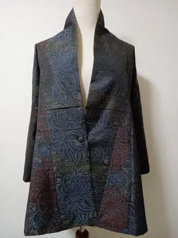 순수 실크 오시마 명주 국화 모양 패턴 기모노 리메이크 자켓