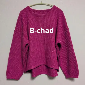 B-chad 스팽글 니트 풀오버 핑크 리브 긴팔 니트