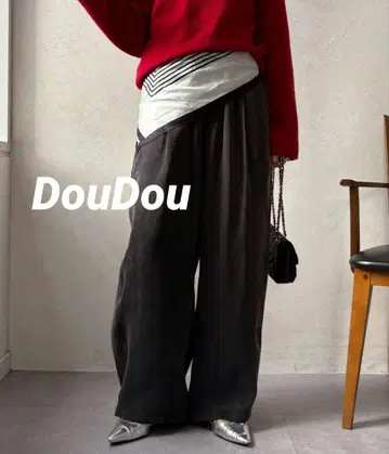 [ 택 포함 새상품 ] DouDou 피브릴 와이드 이지 팬츠 블랙 38