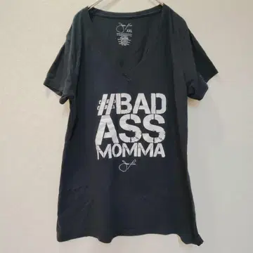 V넥 T셔츠 [XXL] BAD ASS MOMMA 블랙 프린트