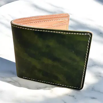 남성용 접이식 지갑 소가죽/그린/천연 가죽/가죽/지갑