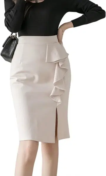 새상품 슬릿 장식 프릴 스트레치 타이트 스커트