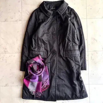 새상품급 준코 시마다 충전솜 스텐칼라 롱 코트 40 블랙