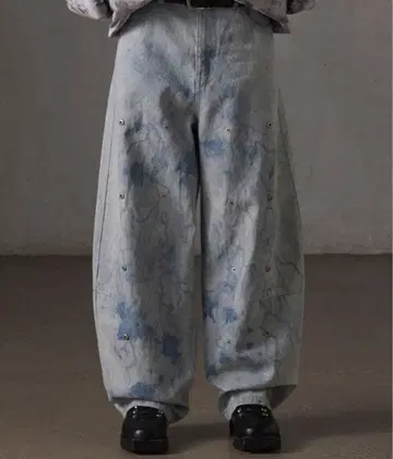 GRANCY 버튼 디자인 그래픽 와이드 데님 팬츠