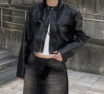 anyonemore 블랙 가죽 자켓