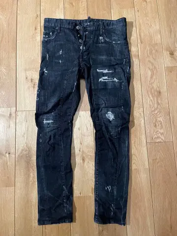 디스퀘어드, 바이커 데님, 데미지 가공, 블랙 데님 44