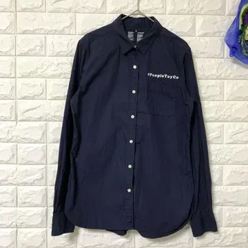 무인양품 자수 원 포인트 네이비 셔츠 코튼 100% 무지 노멀