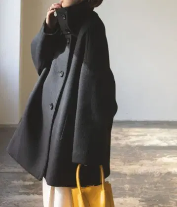 새상품급 Noble 스탠드 카라 오버코트 블랙