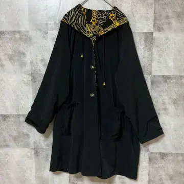 리버서블 후드 부착 코트 블랙 x 올 패턴 M~L 상당