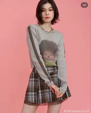 monchhichi x jouetie 포토 프린트 니트 그레이