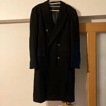 블랙 더블 브레스트 롱 코트 이탈리아제