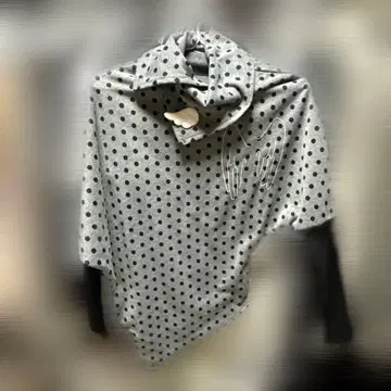 롱 슬리브 탑 그레이 도트