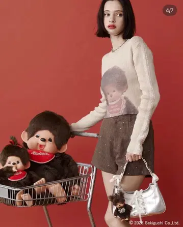 monchhichi x jouetie 포토 프린트 니트 아이보리