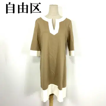 LA9179 자유구 7부 소매 원피스 베이지 레이온 나일론 40