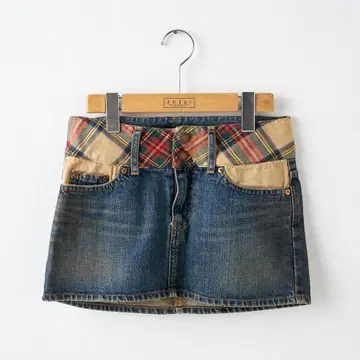 deicy 데님 체크 무늬 절개 미니 스커트