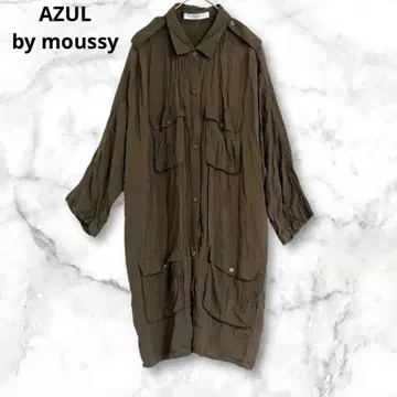 아줄바이마우지 카키 긴팔 셔츠 원피스 무릎 기장 S 얇은 소재 심플
