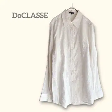 두클라쎄 [13] 긴팔 셔츠 아이렛 레이스 스트라이프 화이트 광택 비침