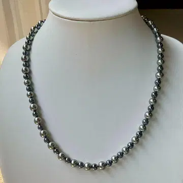 [새상품급] 모조 진주 목걸이 블랙 실버 금장 장식 실버색 1