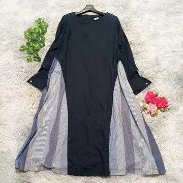 [ BASCO ] 네이비 스트라이프 롱 원피스 (3) A라인 맥시 길이