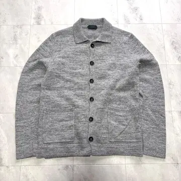 [ 명품 도감 ] 자노네 울 니트 가디건 카라 부착 그레이 블루종