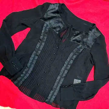 실크 쉬폰 케이타 마루야마 프릴 셔츠 리본 시스루 블랙 시어