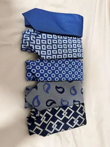 블루 계열 기하학 패턴 넥타이 5개 세트