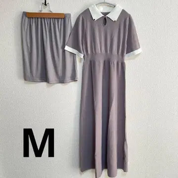 반팔 바이컬러 세미 플레어 니트 원피스 (페치 스커트 세트)