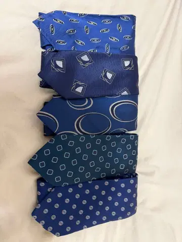 블루 계열 기하학 패턴 넥타이 5개 세트