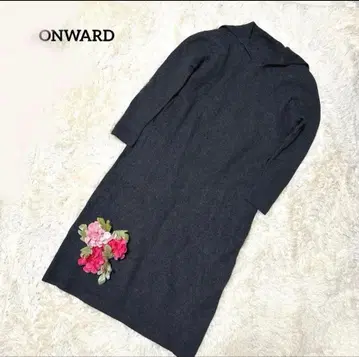 ONWARD 카시야마 울 100% 그레이 계열 카라 부착 원피스