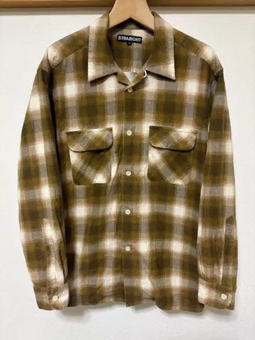 STRAIIIGHT 옴브레 체크 셔츠 M 사이즈 브라운 코튼